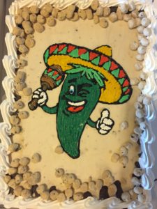 A festive jalapeno birthday cake at Texas Tito's.